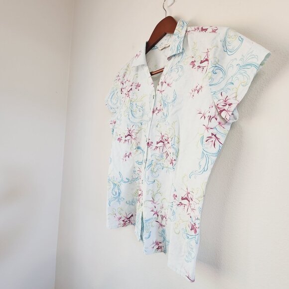 Tommy Bahama Girls Button Down Shirt Collar Floral Print M/8-10 Linen Blend - Picture 4 of 13